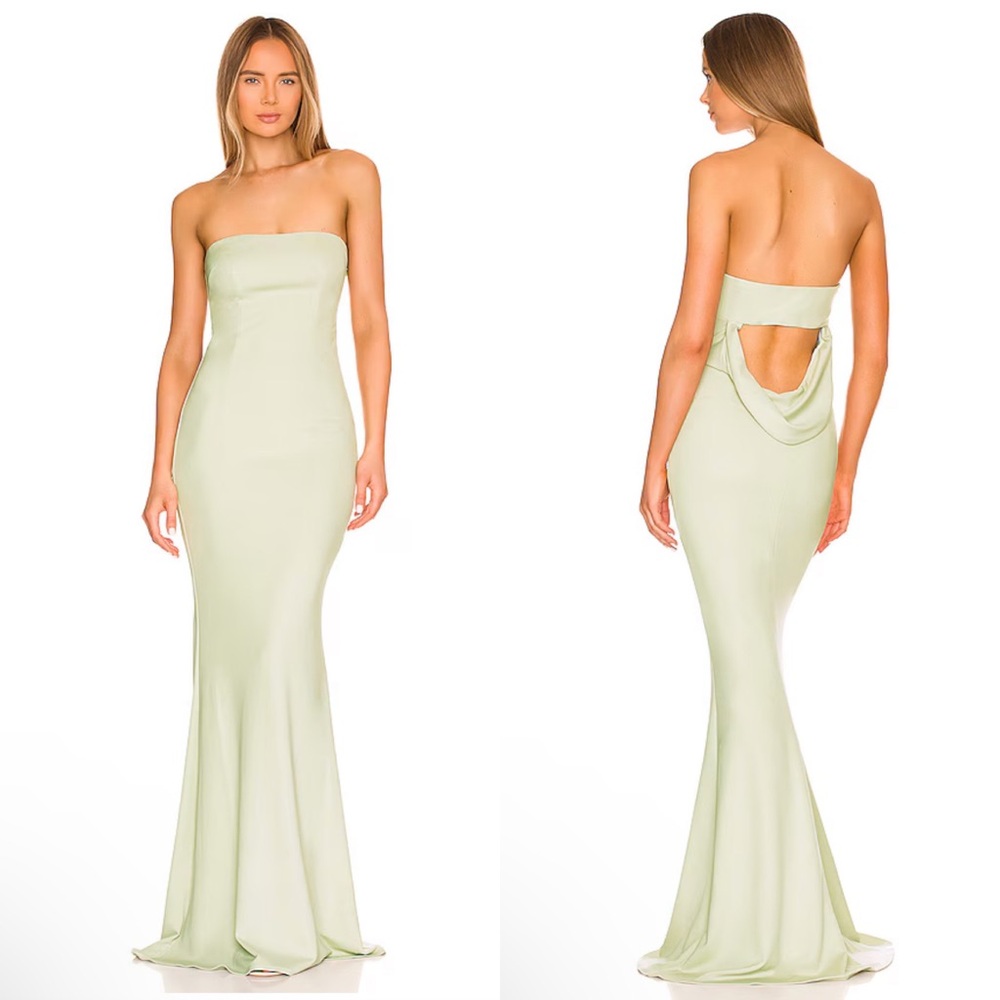 NEW NWT Katie May Mary Kate Strapless Drape Back Gown Sage Green